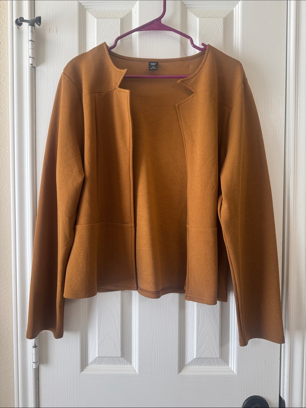 Camel Brown Open-Front Peplum Blazer